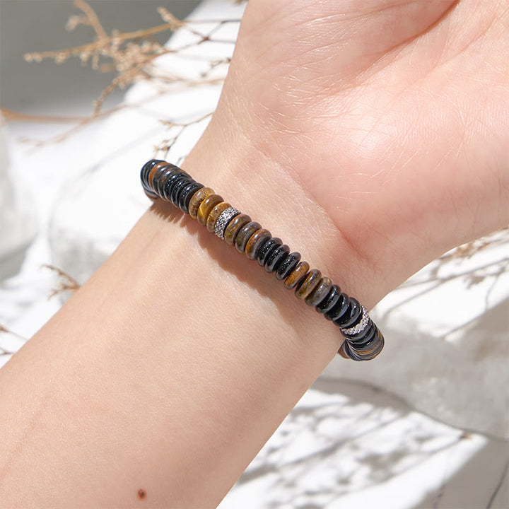Bracelet de perles en onyx noir et œil de tigre Olivenorma