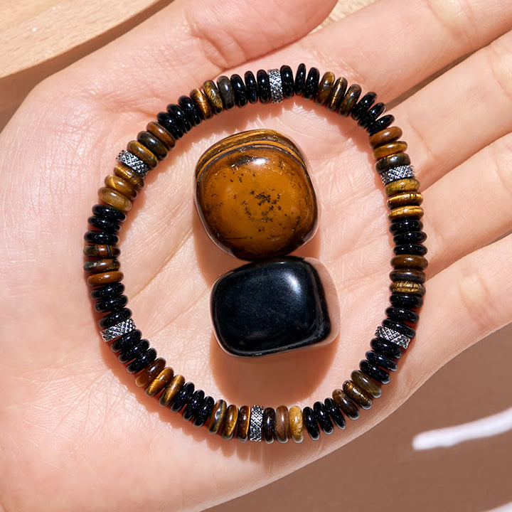 Bracelet de perles en onyx noir et œil de tigre Olivenorma