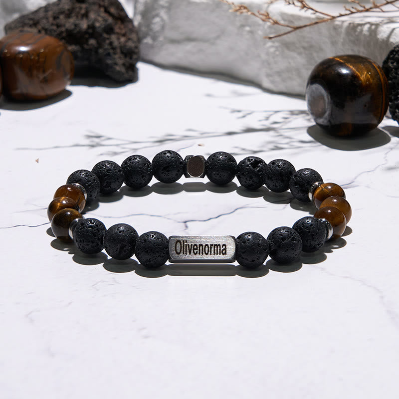 Bracelet en pierre de lave et œil de tigre gravé Olivenorma - image 3