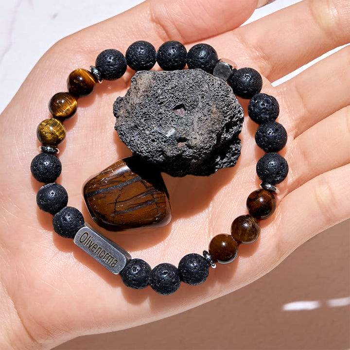 Bracelet en pierre de lave et œil de tigre gravé Olivenorma - image 2