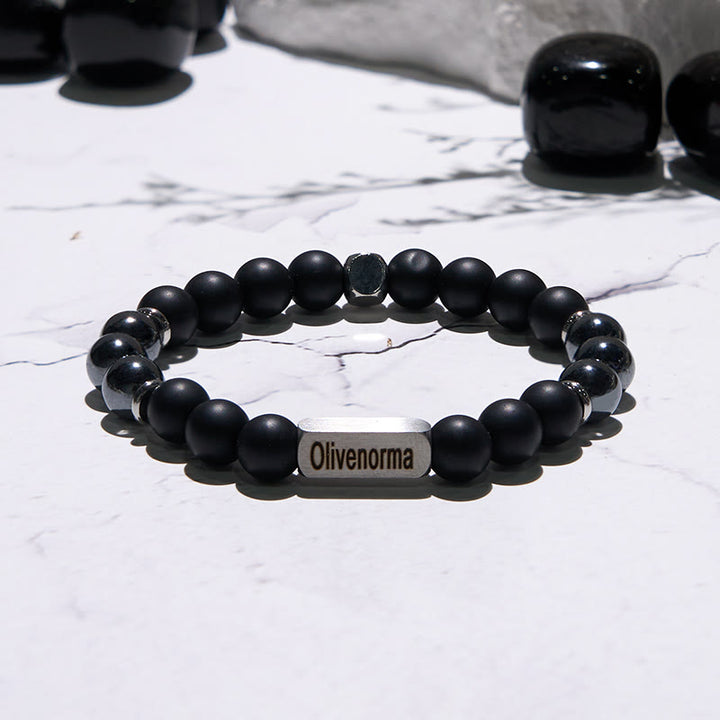 Bracelet gravé en perles d'onyx noir et hématite Olivenorma - image 3