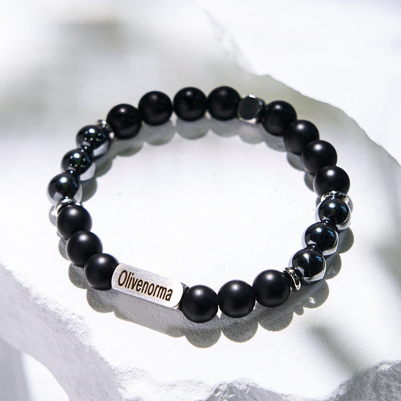 Bracelet gravé en perles d'onyx noir et hématite Olivenorma - image 4