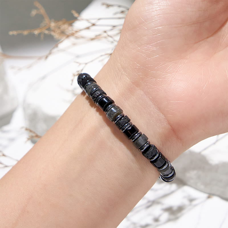 Bracelet de perles en rouleau en pierre de lave, hématite et labradorite Olivenorma
