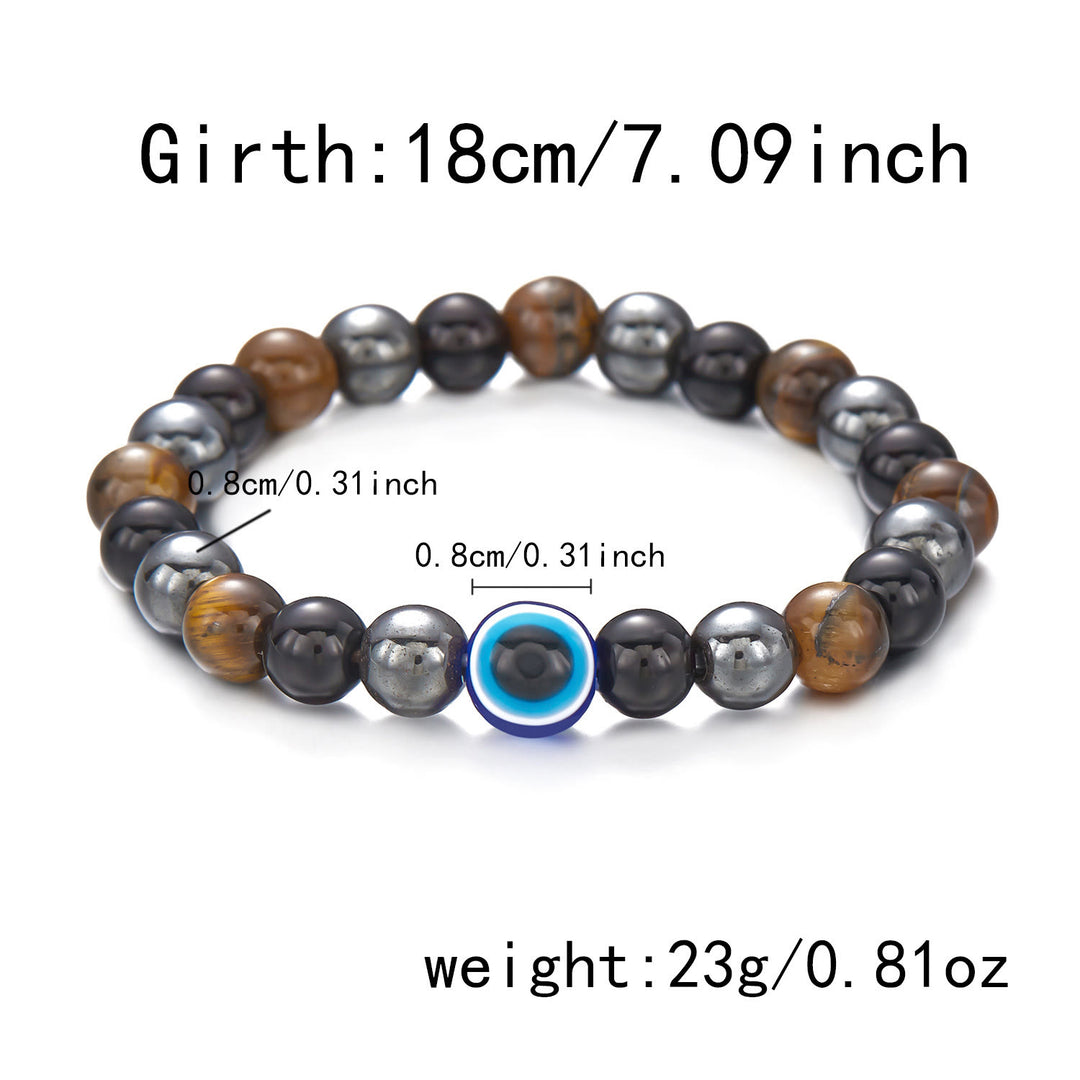 Bracelet en perles d'hématite et d'obsidienne avec œil de tigre et mauvais œil Olivenorma