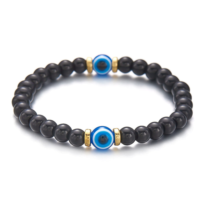 Bracelet en perles d'hématite et d'obsidienne avec œil de tigre et mauvais œil Olivenorma