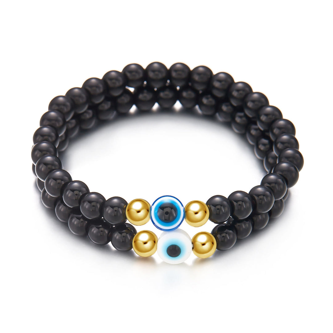 Bracelet en perles d'hématite et d'obsidienne avec œil de tigre et mauvais œil Olivenorma