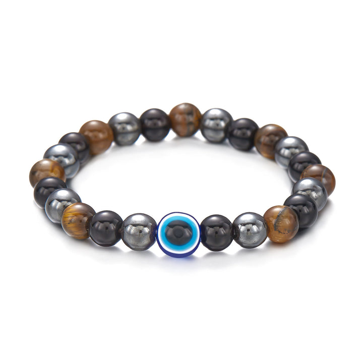 Bracelet en perles d'hématite et d'obsidienne avec œil de tigre et mauvais œil Olivenorma
