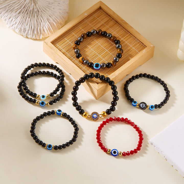 Bracelet en perles d'hématite et d'obsidienne avec œil de tigre et mauvais œil Olivenorma