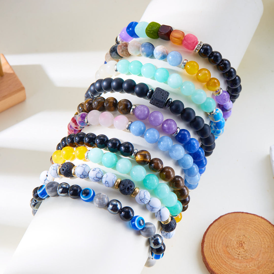 Bracelet porte-bonheur en perles de pierre naturelle Olivenorma de 8 mm