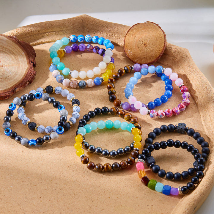 Bracelet porte-bonheur en perles de pierre naturelle Olivenorma de 8 mm