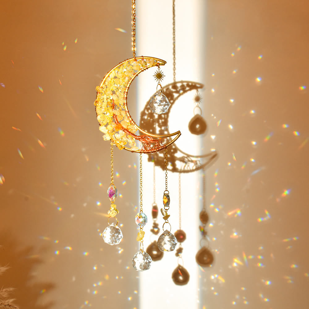 Carillon à vent avec pendentif en pierre naturelle et étoile de lune Olivenorma