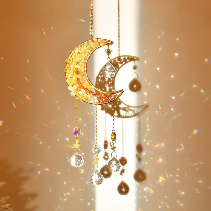 Carillon à vent avec pendentif en pierre naturelle et étoile de lune Olivenorma