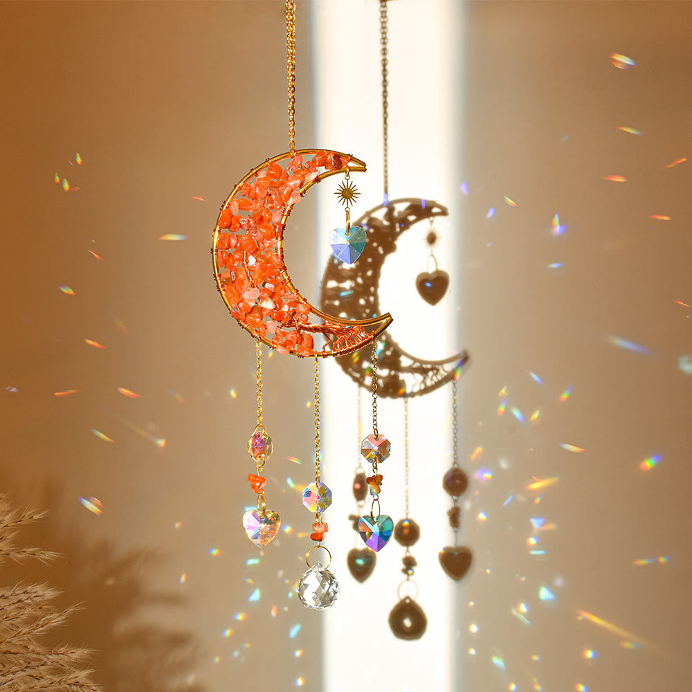Carillon à vent avec pendentif en pierre naturelle et étoile de lune Olivenorma