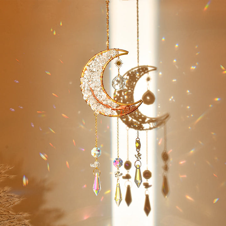 Carillon à vent avec pendentif en pierre naturelle et étoile de lune Olivenorma