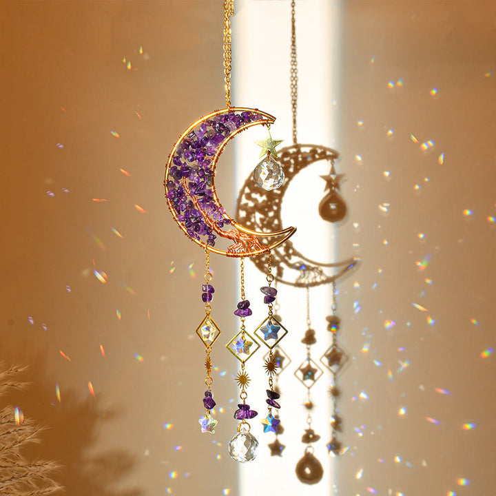 Carillon à vent avec pendentif en pierre naturelle et étoile de lune Olivenorma