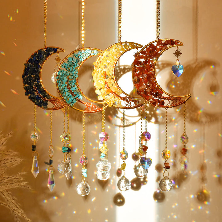 Carillon à vent avec pendentif en pierre naturelle et étoile de lune Olivenorma