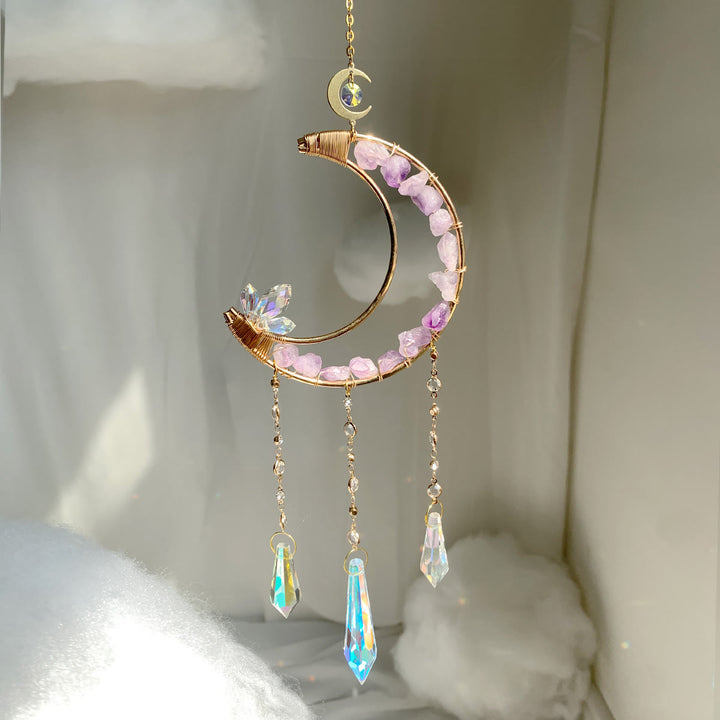 Carillon éolien en cristal transparent améthyste en forme de lune Olivenorma