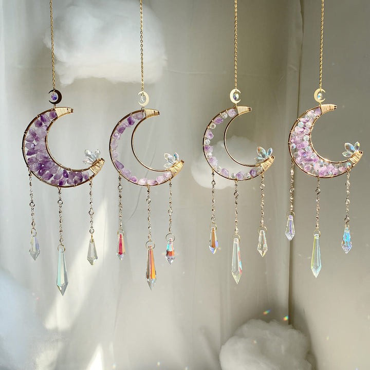 Carillon éolien en cristal transparent améthyste en forme de lune Olivenorma