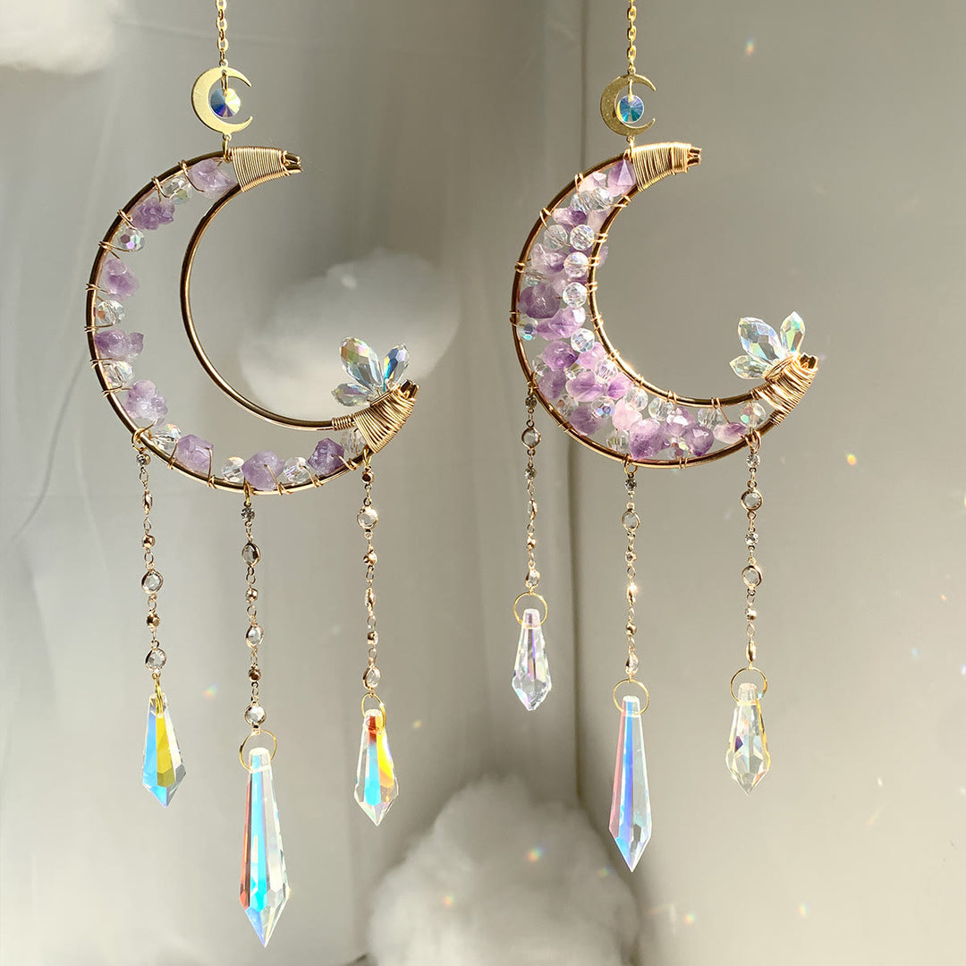 Carillon éolien en cristal transparent améthyste en forme de lune Olivenorma