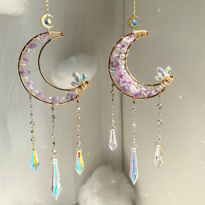 Carillon éolien en cristal transparent améthyste en forme de lune Olivenorma