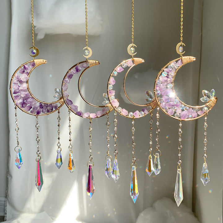 Carillon éolien en cristal transparent améthyste en forme de lune Olivenorma