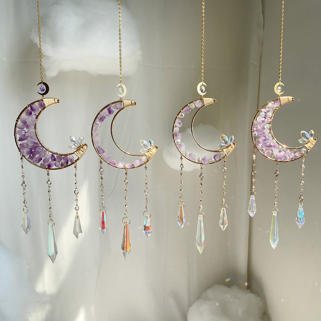 Carillon éolien en cristal transparent améthyste en forme de lune Olivenorma