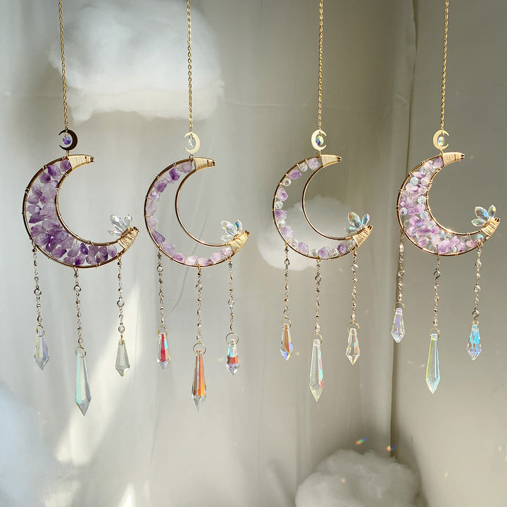 Carillon éolien en cristal transparent améthyste en forme de lune Olivenorma