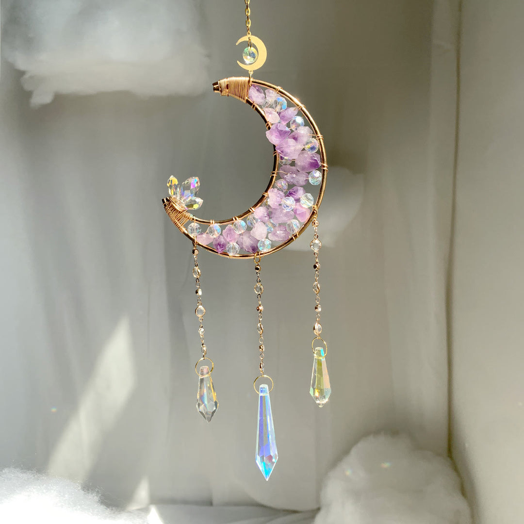 Carillon éolien en cristal transparent améthyste en forme de lune Olivenorma