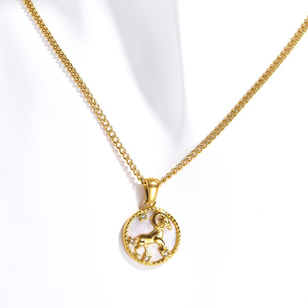 Collier en acier titane avec 12 constellations et coquillages Olivenorma 