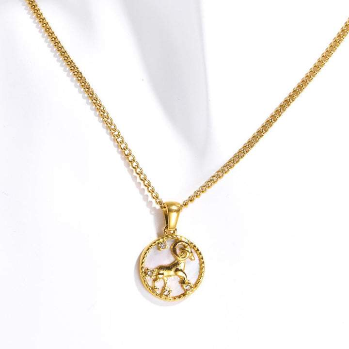 Collier en acier titane avec 12 constellations et coquillages Olivenorma 