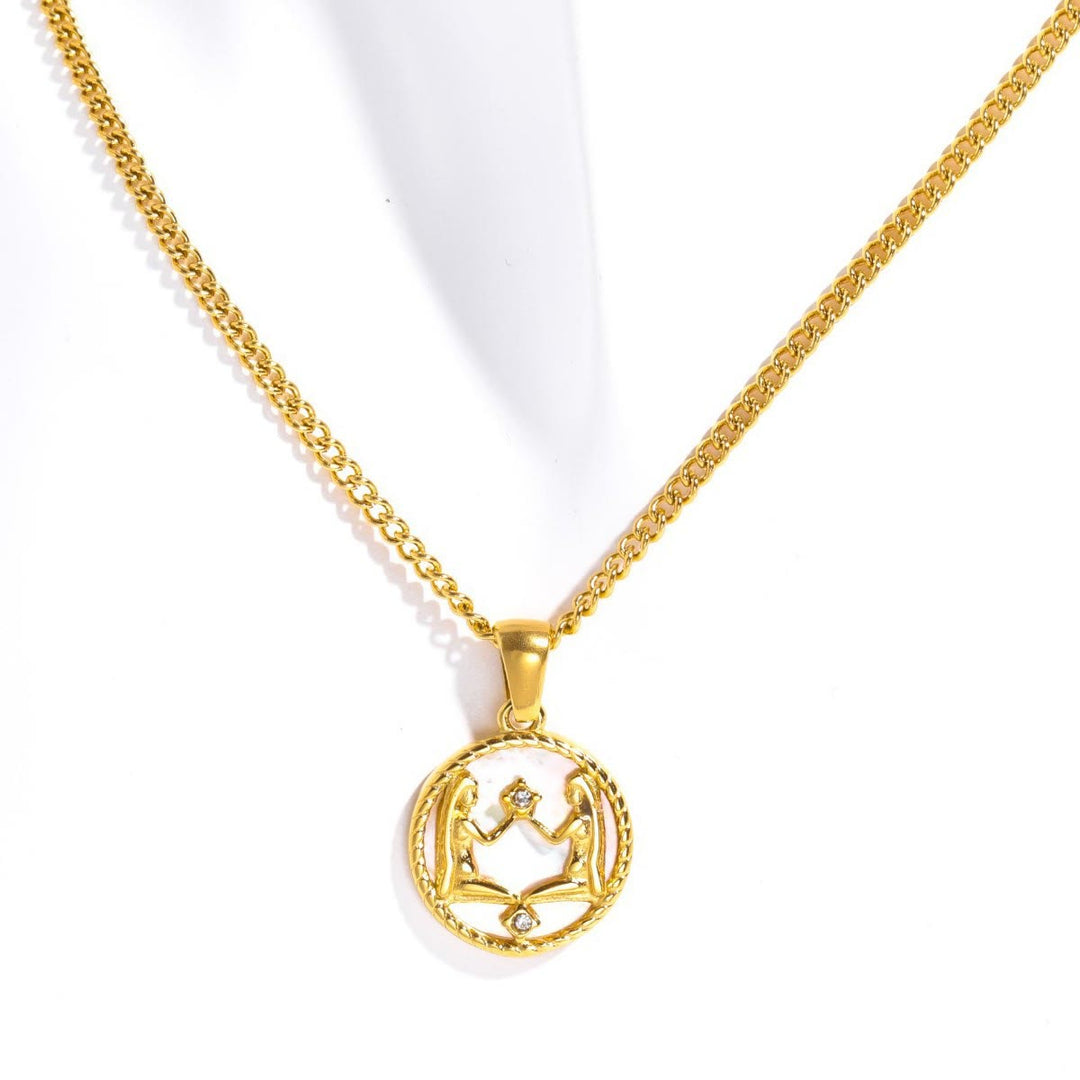 Collier en acier titane avec 12 constellations et coquillages Olivenorma 