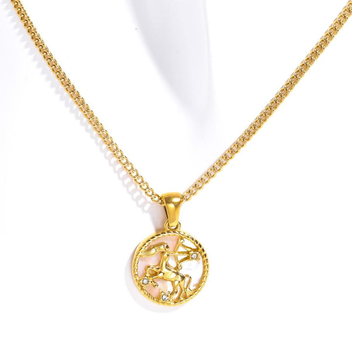 Collier en acier titane avec 12 constellations et coquillages Olivenorma 