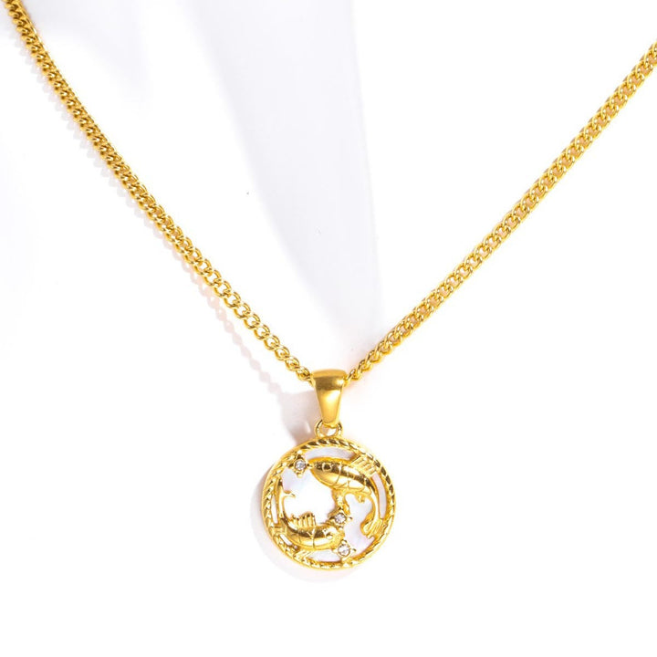 Collier en acier titane avec 12 constellations et coquillages Olivenorma 
