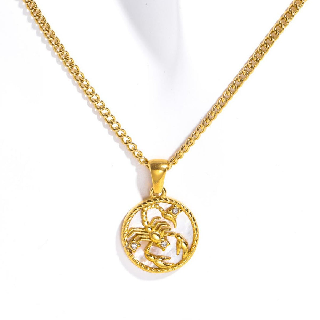 Collier en acier titane avec 12 constellations et coquillages Olivenorma 