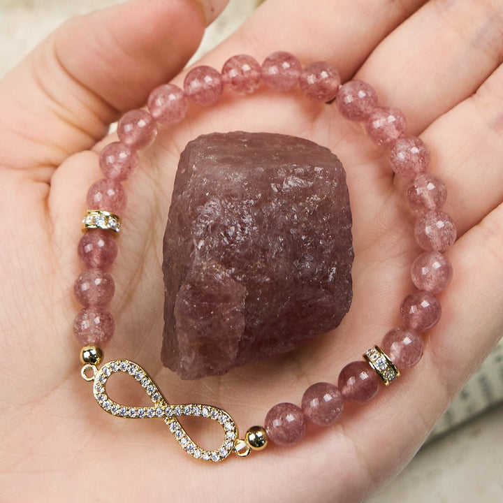 Bracelet symbole infini en perles de quartz fraise naturel Olivenorma 