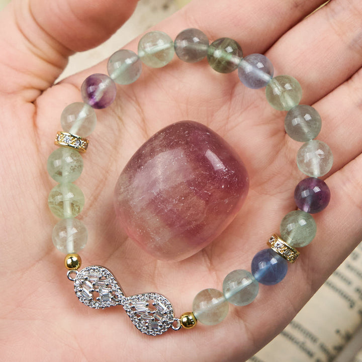 Bracelet symbole de l'infini en perles de fluorite naturelle Olivenorma 