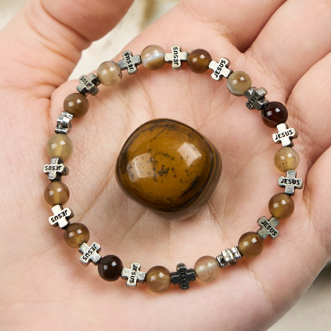 Bracelet Olivenorma en perles d'agate naturelle et métal de 6 mm - Agate - image 0