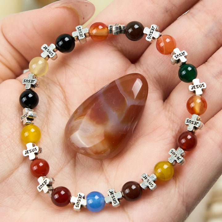 Bracelet Olivenorma en perles d'agate naturelle de 6 mm en forme de croix - Agate de couleur - image 0