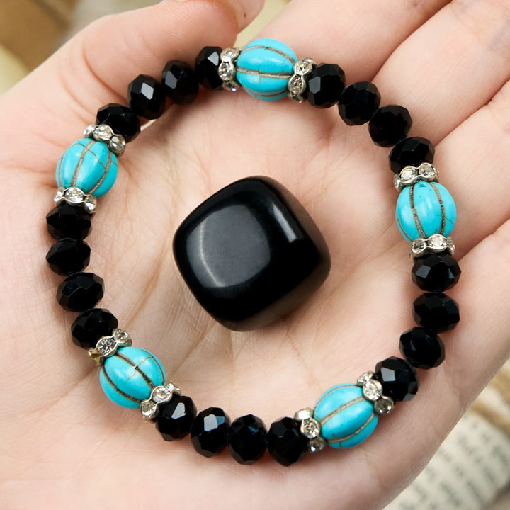 Bracelet en perles d'obsidienne turquoise en forme de citrouille Olivenorma