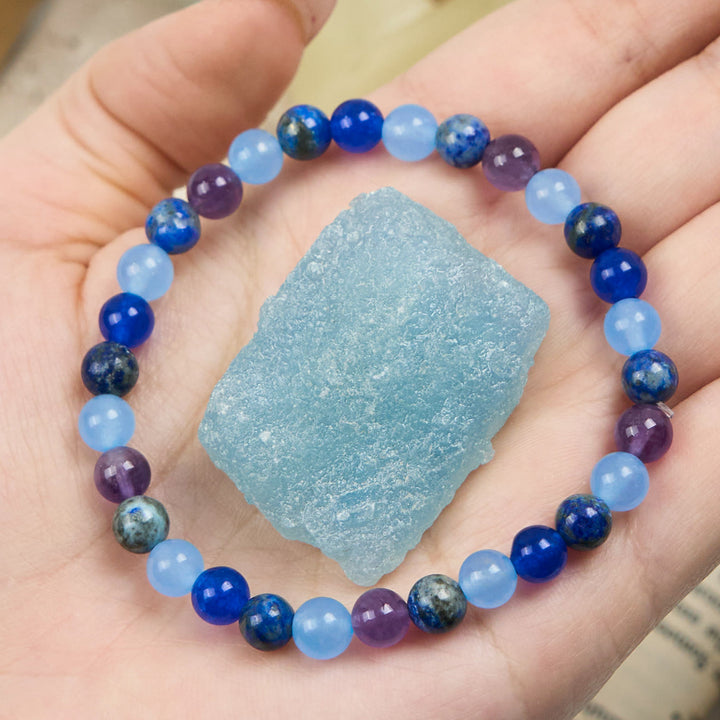 Bracelet de perles en améthyste naturelle, aigue-marine et lapis-lazuli Olivenorma