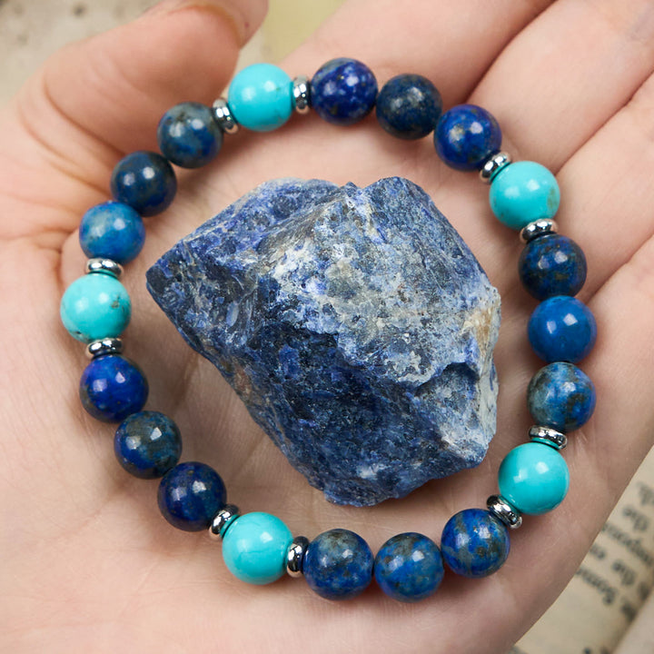 Bracelet en perles de lapis-lazuli turquoise naturelles Olivenorma