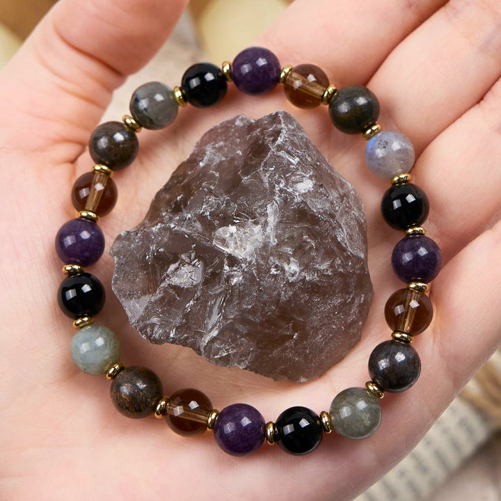 Bracelet en perles d'améthyste et d'onyx noir naturel Olivenorma