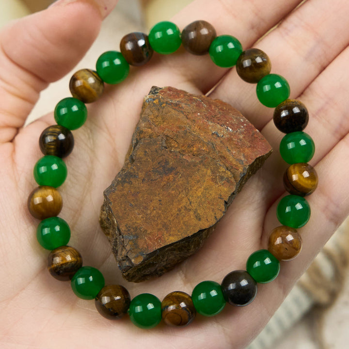 Bracelet en perles d'aventurine verte et œil de tigre de 8 mm Olivenorma - Aventurine verte et œil de tigre - image 0