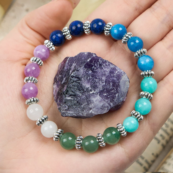 Bracelet en perles d'apatite bleue et d'amazonite naturelles Olivenorma