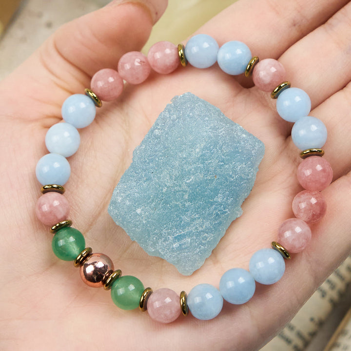 Bracelet Bestie en perles d'aigue-marine et quartz rose naturel Olivenorma