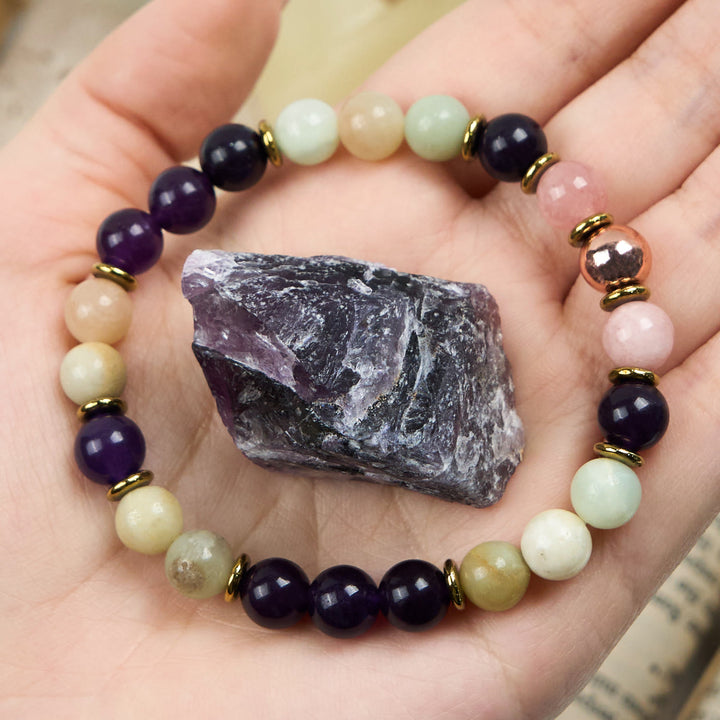 Bracelet de guérison pour le sommeil en améthyste et amazonite naturelle Olivenorma