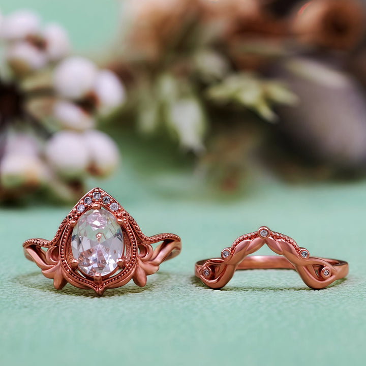 Olivenorma Lot de 2 bagues vintage sculptées en grenat opale et zircon