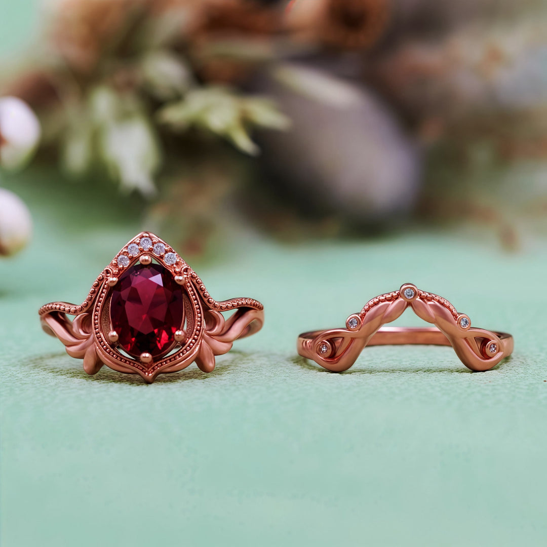 Olivenorma Lot de 2 bagues vintage sculptées en grenat opale et zircon
