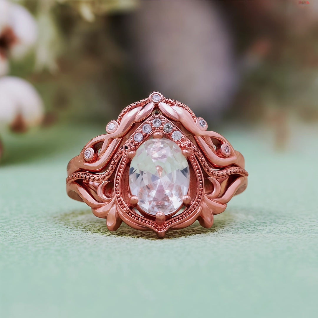 Olivenorma Lot de 2 bagues vintage sculptées en grenat opale et zircon