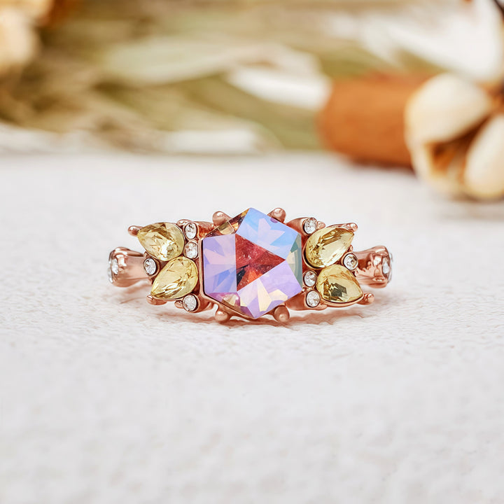 Bague péridot alexandrite à coupe hexagonale Olivenorma
